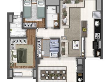 Planta 78 m 3 dorms, 1 suite