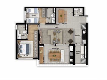 Planta 90 m, 2 suites